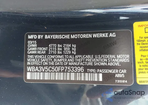 2015 BMW 428I из США, поврежденный, VIN WBA3V5C50FP753396